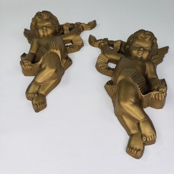 Vintage Retro Gold Angels Cherub Wall Plaque Burwood Product Co 2020-1 & 2020-2 - Picture 2 of 10